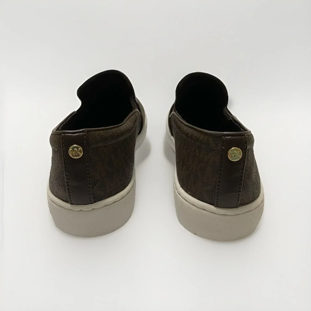 Michael Kors MK Logo Slip On Sneakers Size 8.5 Brown Logo Women's Shoes Low Top